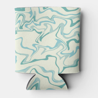 Hippie 70s Blue Marble Liquid Swirl Boho Pattern Can Cooler