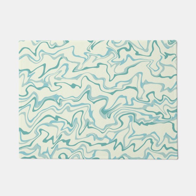 Hippie 70s Blue Marble Liquid Swirl Boho Pattern Doormat (Front)