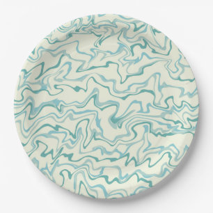 Hippie 70s Blue Marble Liquid Swirl Boho Pattern Paper Plate
