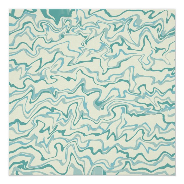 Hippie 70s Blue Marble Liquid Swirl Boho Pattern Poster (Front)