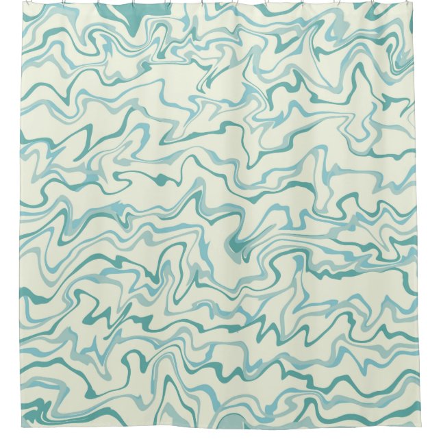 Hippie 70s Blue Marble Liquid Swirl Boho Pattern Shower Curtain (Front)