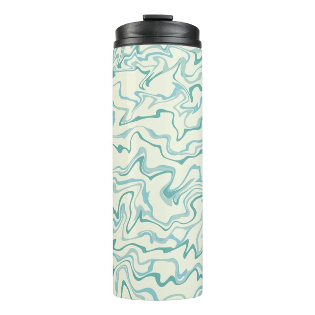 Hippie 70s Blue Marble Liquid Swirl Boho Pattern Thermal Tumbler (Front)