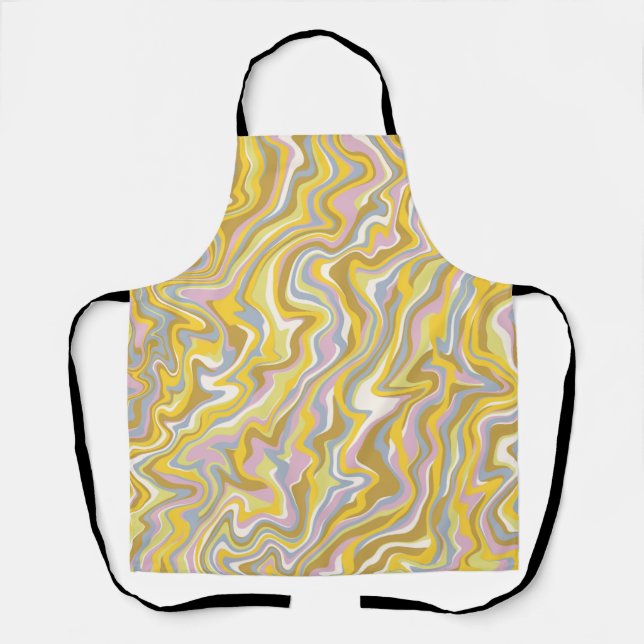Hippie 70s Green Marble Liquid Swirl Boho Pattern Apron (Front)