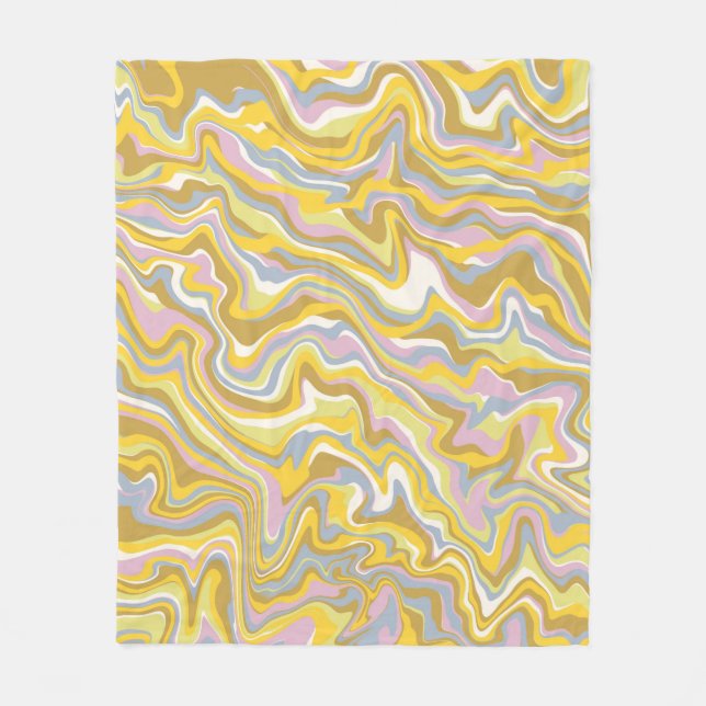 Hippie 70s Green Marble Liquid Swirl Boho Pattern Fleece Blanket (Front)