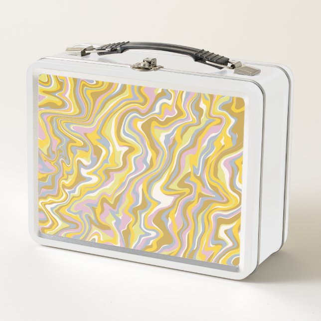 Hippie 70s Green Marble Liquid Swirl Boho Pattern Metal Lunch Box (Front)