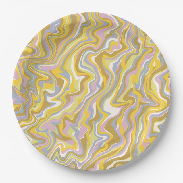 Hippie 70s Green Marble Liquid Swirl Boho Pattern Paper Plate (Front)