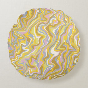 Hippie 70s Green Marble Liquid Swirl Boho Pattern Round Cushion