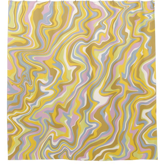 Hippie 70s Green Marble Liquid Swirl Boho Pattern Shower Curtain (Front)