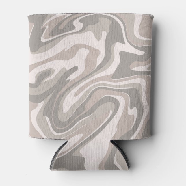Hippie 70s Grey Marble Liquid Swirl Boho Pattern Can Cooler (Front)