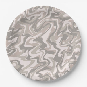 Hippie 70s Grey Marble Liquid Swirl Boho Pattern Paper Plate