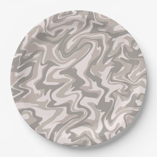 Hippie 70s Grey Marble Liquid Swirl Boho Pattern Paper Plate (Front)