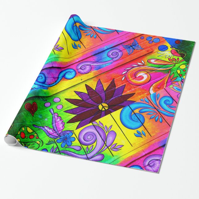 hippie 70's psychedelic diagonal wrapping paper (Unrolled)