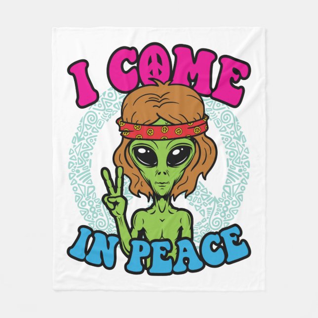 Hippie Alien I Come In Peace Trippy Peace Sign Fleece Blanket (Front)