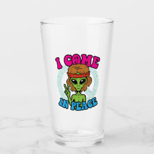 Hippie Alien I Come In Peace Trippy Peace Sign Glass