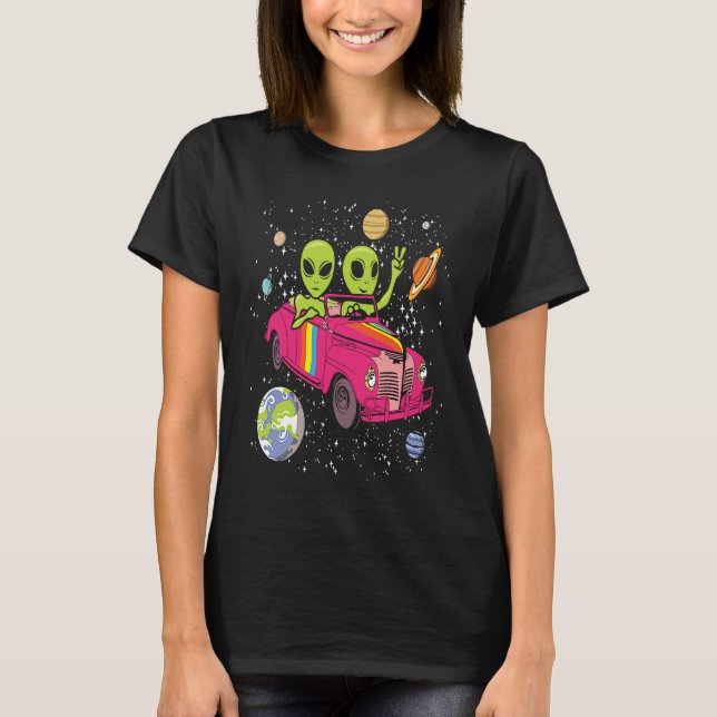 Hippie Alien Space Car  Techno EDM Minimal Spacesh T-Shirt (Front)