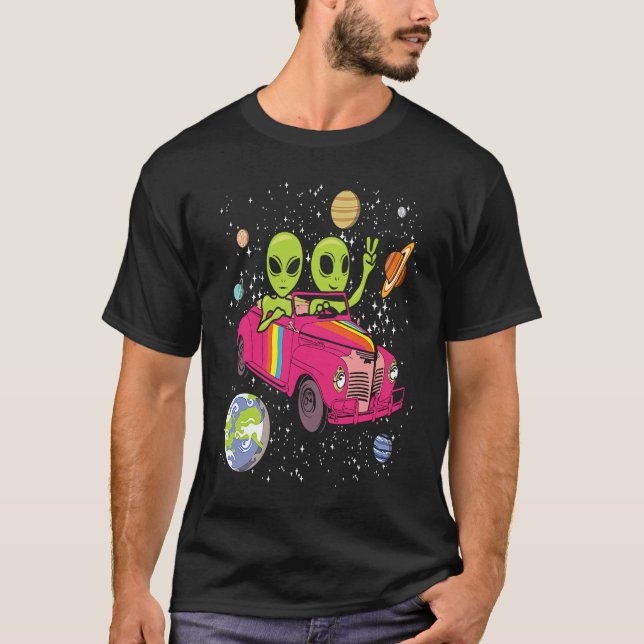 Hippie Alien Space Car  Techno EDM Minimal Spacesh T-Shirt (Front)