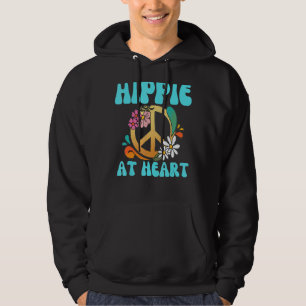 Hippie At Heart Peace Flower Peace Sign Hippies Si Hoodie
