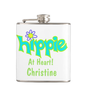 Hippie at Heart Turquoise Art Name Personalised Hip Flask