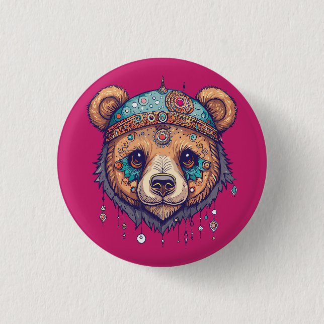 Hippie Bear I 3 Cm Round Badge (Front)