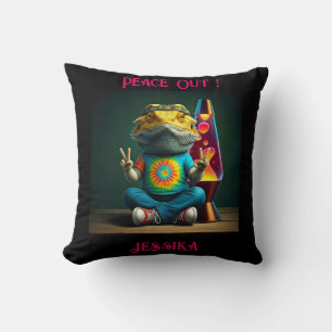 Hippie Bearded Dragon Peace Retro Custom Cushion