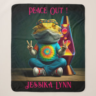 Hippie Bearded Dragon Peace Retro Custom Sherpa Blanket
