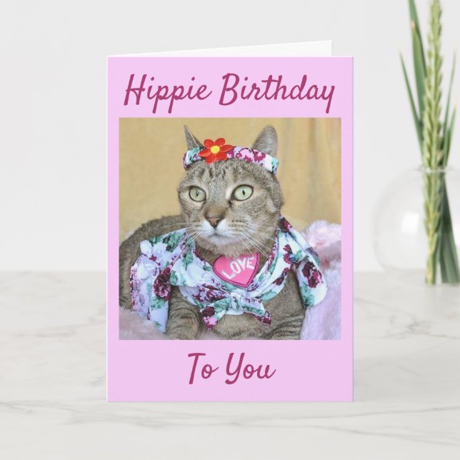 Hippie Birthday Tabby Birthday or All Occasion Card (Front)