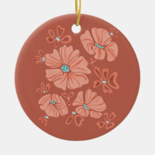 Hippie Blooms: Abstract Red Flower Power Artwork Ceramic Ornament