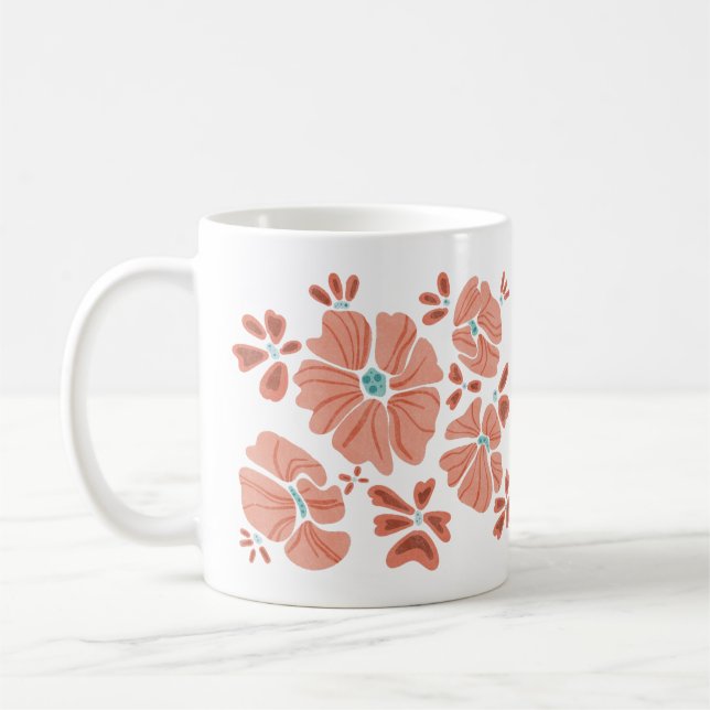 Hippie Blooms: Abstract Red Flower Power Artwork Coffee Mug (Left)
