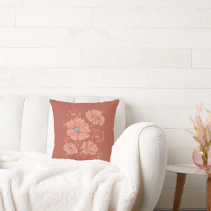 Hippie Blooms: Abstract Red Flower Power Artwork Cushion