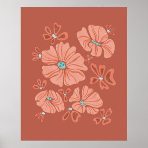 Hippie Blooms: Abstract Red Flower Power Artwork Poster