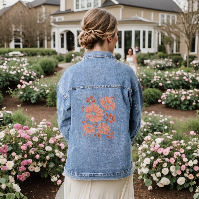 Hippie Blooms: Abstract Red Flower Power Denim Jacket (Wedding Back)