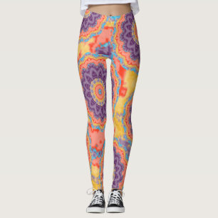 Hippie Bohemian Floral Mandala Colourful Purple Mi Leggings