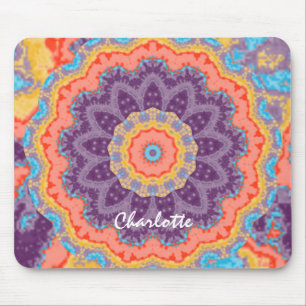Hippie Bohemian Floral Mandala Colourful Purple Mi Mouse Pad
