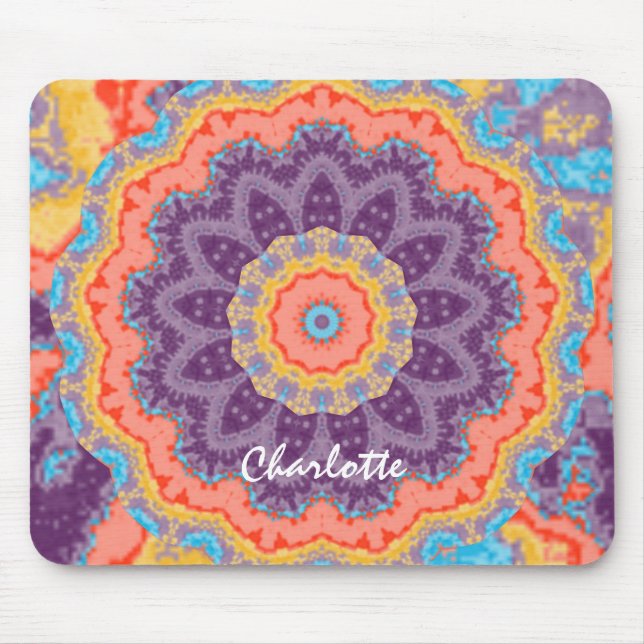 Hippie Bohemian Floral Mandala Colourful Purple Mi Mouse Pad (Front)