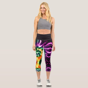 Hippie boho fun green yellow orange purple tie-dye capri leggings