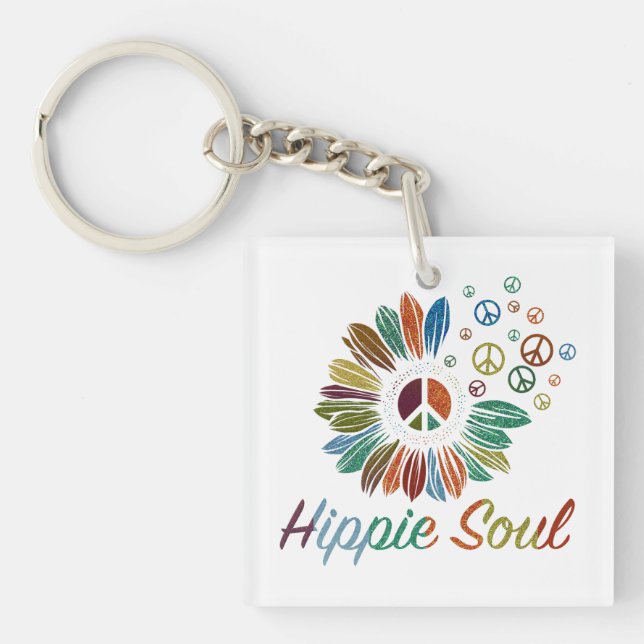 Hippie Boho Peace and Love Soul  Key Ring (Front)