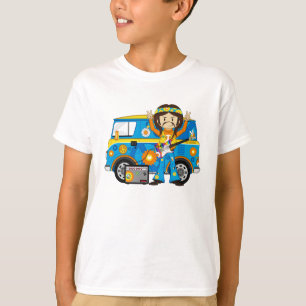 Hippie Boy with Guitar and Camper Van T-Shirt