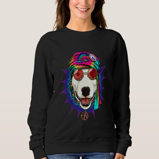 Hippie Bull Terrier Tie Dye Peace Sign Psychedelic Sweatshirt (Front)