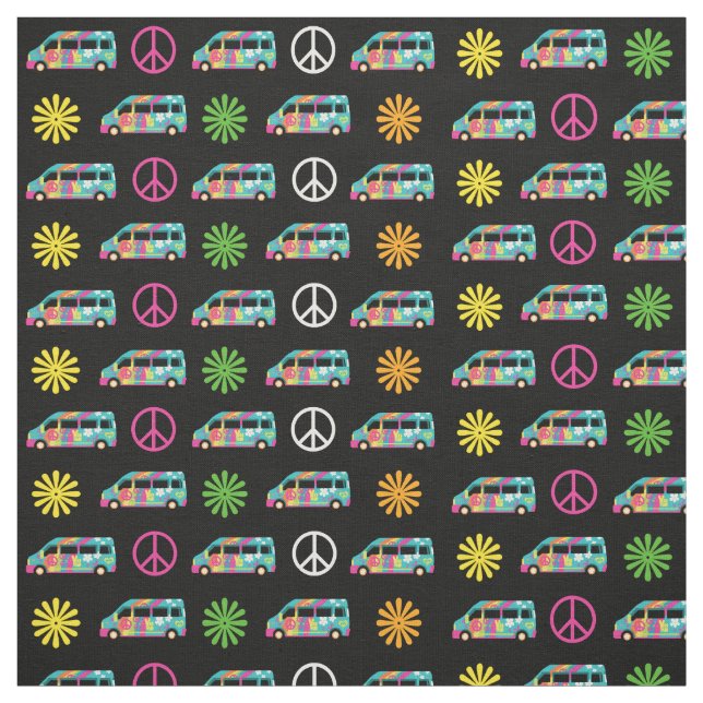 Hippie Bus Peace Sign 70s Fabric (Swatch)