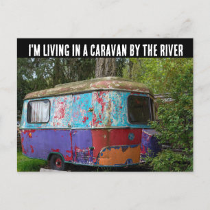 HIPPIE CAMPER TRAILER LIVING BY RIVER POSTCARDS