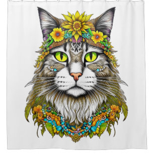 Hippie Cat Shower Curtain