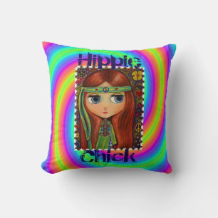 Hippie Chick 1960s Tie Dye Big Eye Doll Headband Cushion