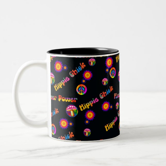 Hippie Chick Flower Power Peace Mushroom  Two-Tone Coffee Mug (Left)