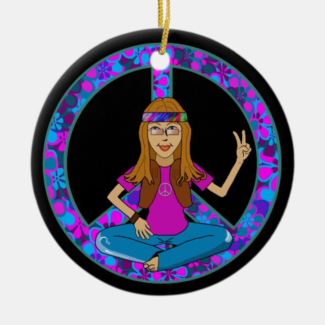 Hippie chick Peace Sign Ornament (Front)