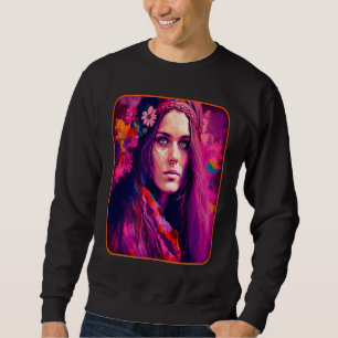 Hippie Child In Pink With Flowers In Her Hair Retr Sweatshirt