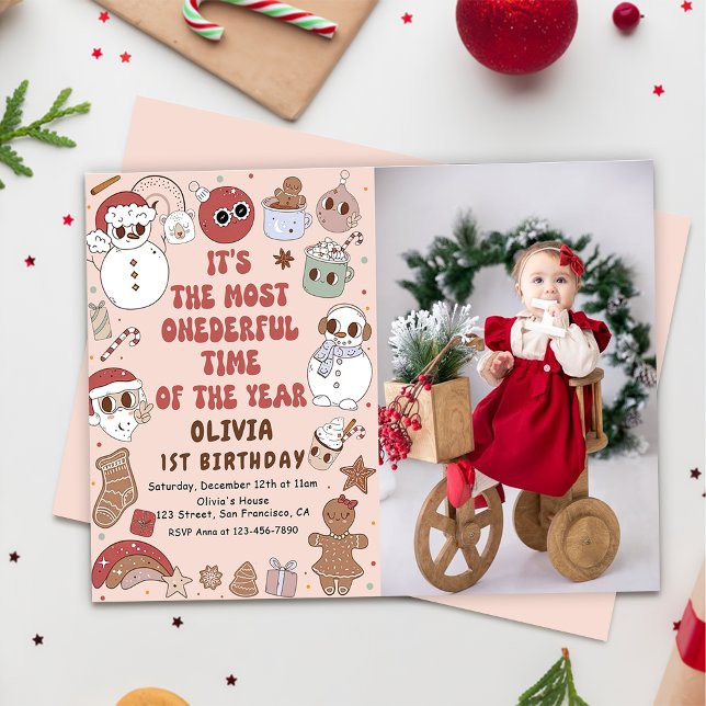 Hippie Christmas Onederful First Birthday Photo Invitation (Creator Uploaded)