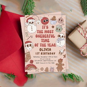 Hippie Christmas Santa Onederful First Birthday Invitation