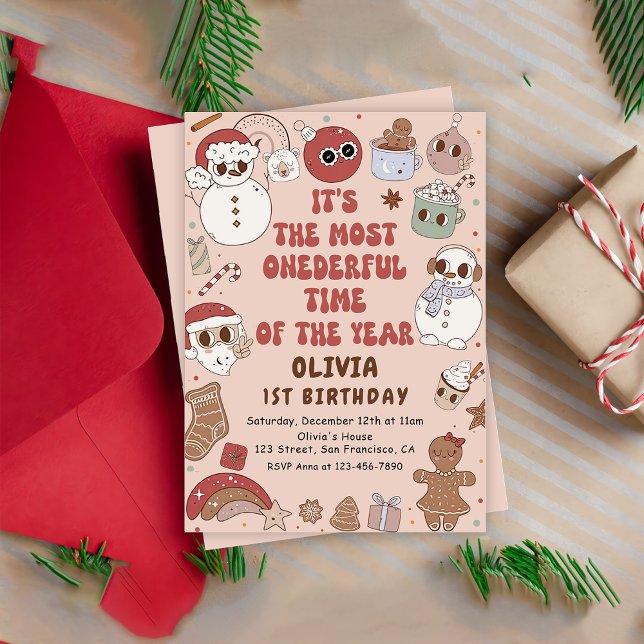 Hippie Christmas Santa Onederful First Birthday Invitation (Creator Uploaded)