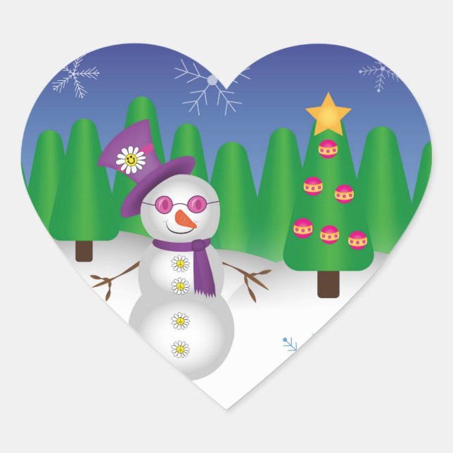 Hippie Christmas Snowman Heart Sticker (Front)