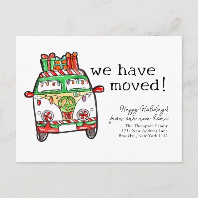 Hippie Christmas Van Holiday We've Moved Moving Announcement Postcard (Front)